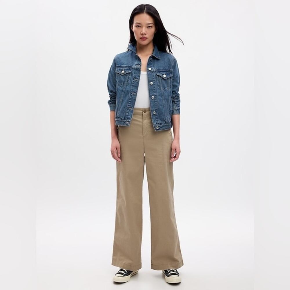 NEW GAP Cotton Stretch High Rise Wide Leg Girlfriend Chinos in Khaki - Size 6